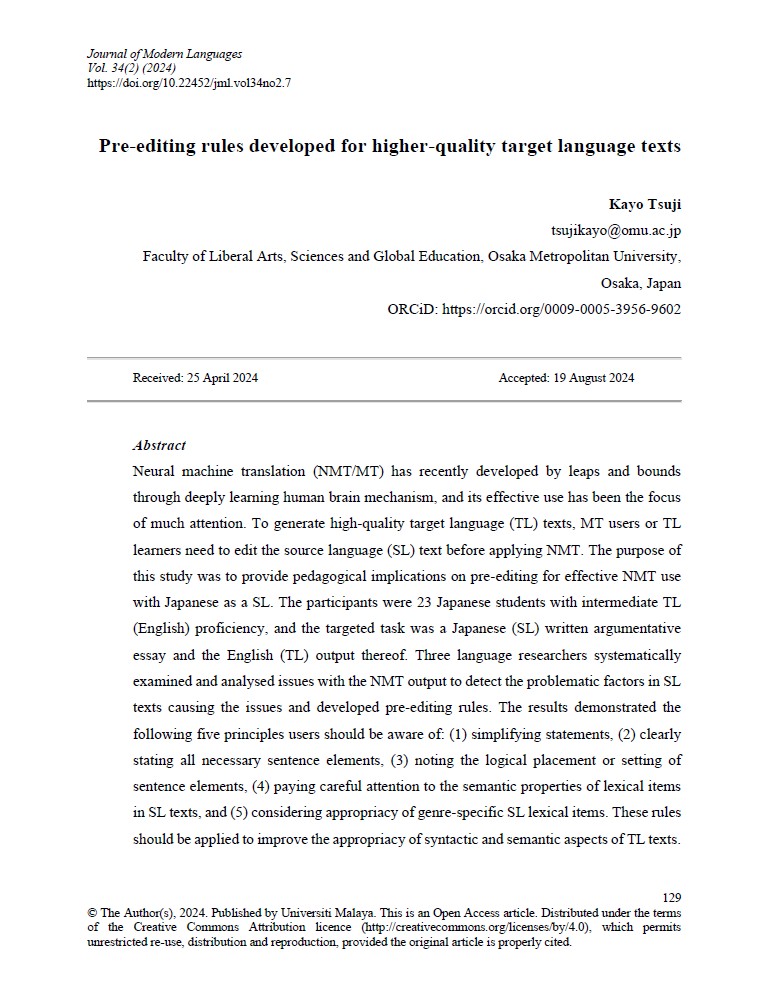 Pre-editing rules developed for higher-quality target language texts