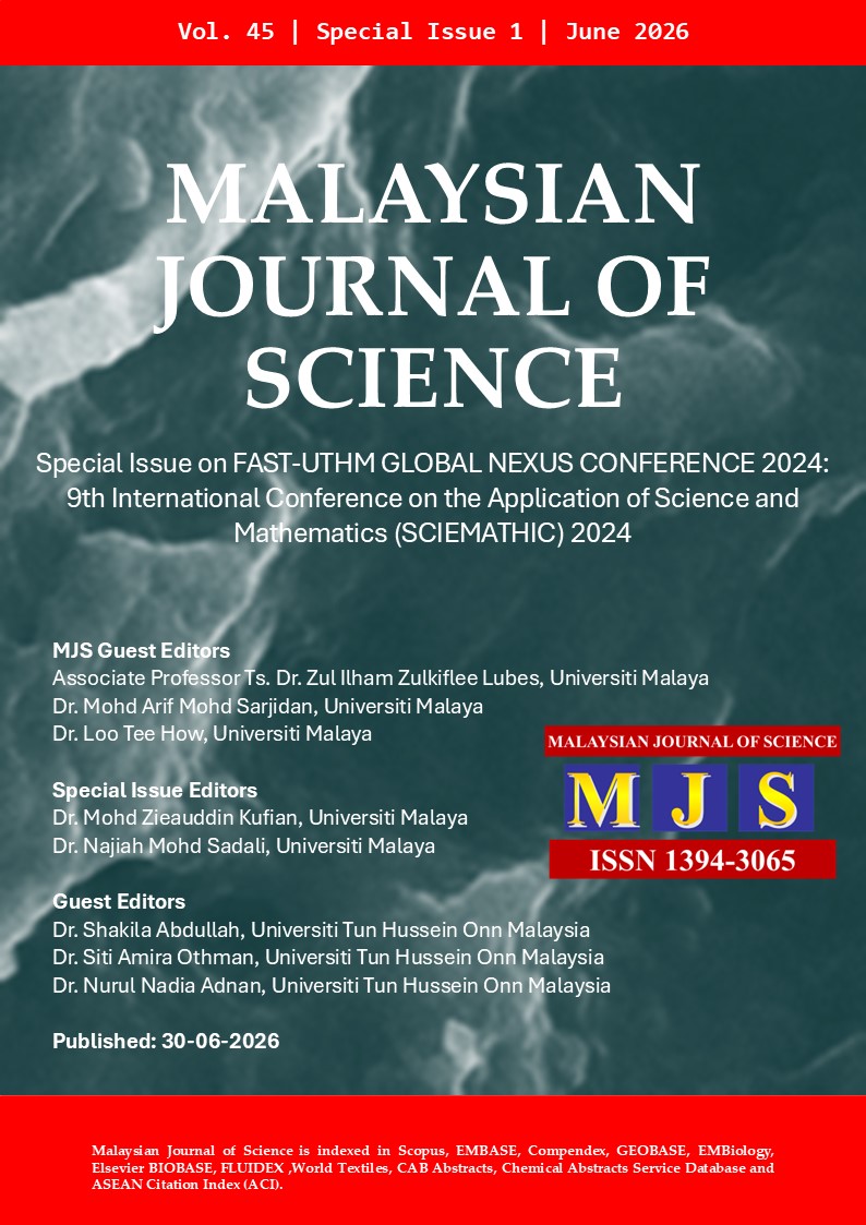 					View Vol. 45 No. Sp1 (2026): Special Issue: FAST-UTHM GLOBAL NEXUS CONFERENCE 2024 - 9th International Conference on the Application of Science and Mathematics (SCIEMATHIC) 2024
				